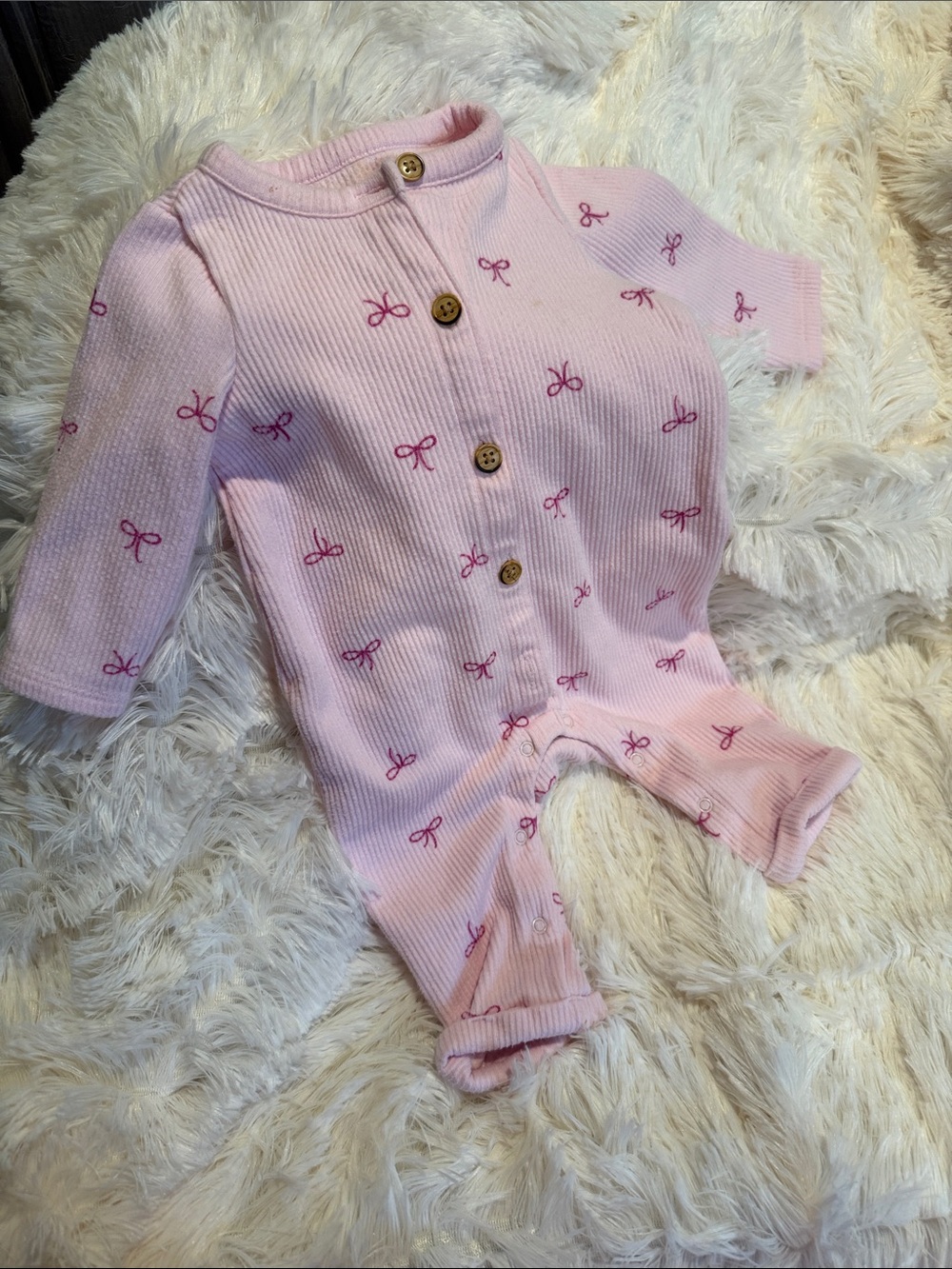 Cat & Jack Light Pink Ribbed Bow-Print Footie
